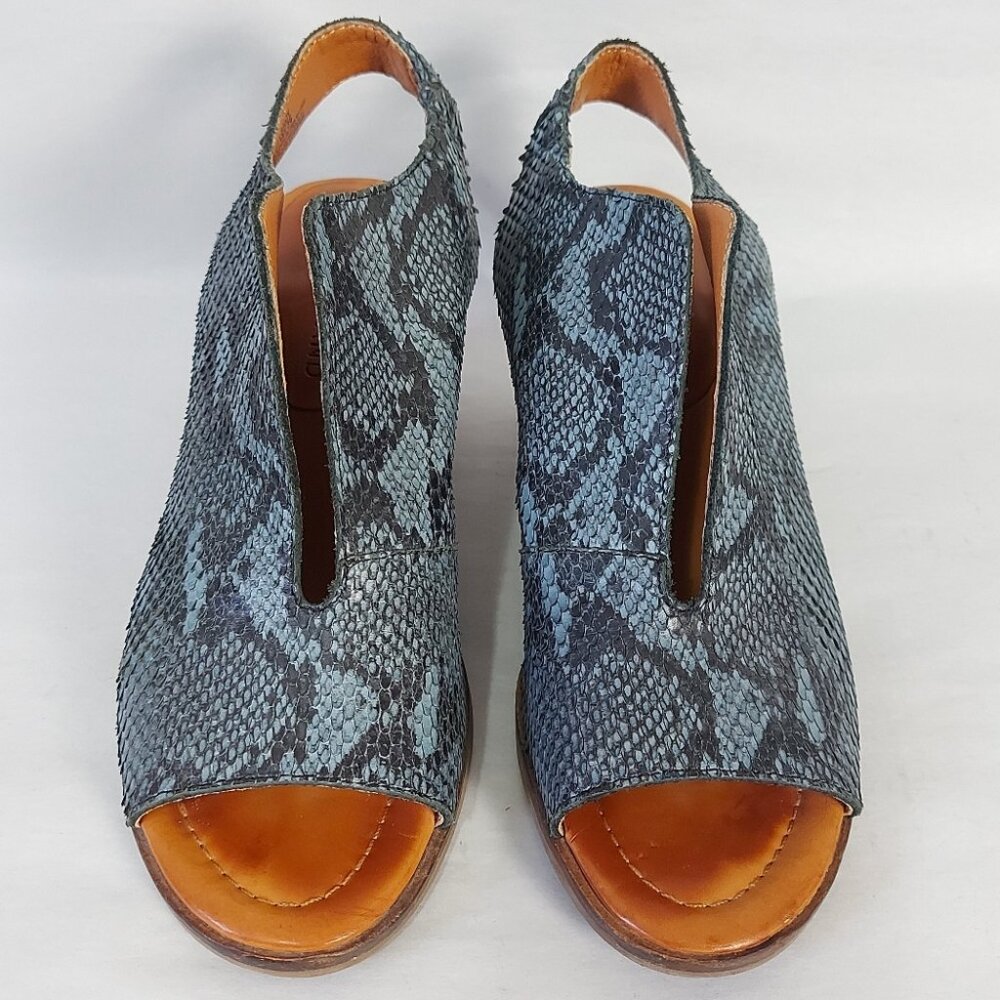 Lucky Brand Peep Toe Stacked Block Heel Rhazy Slingback Sandals 5.5 M Snakeskin - Picture 5 of 11